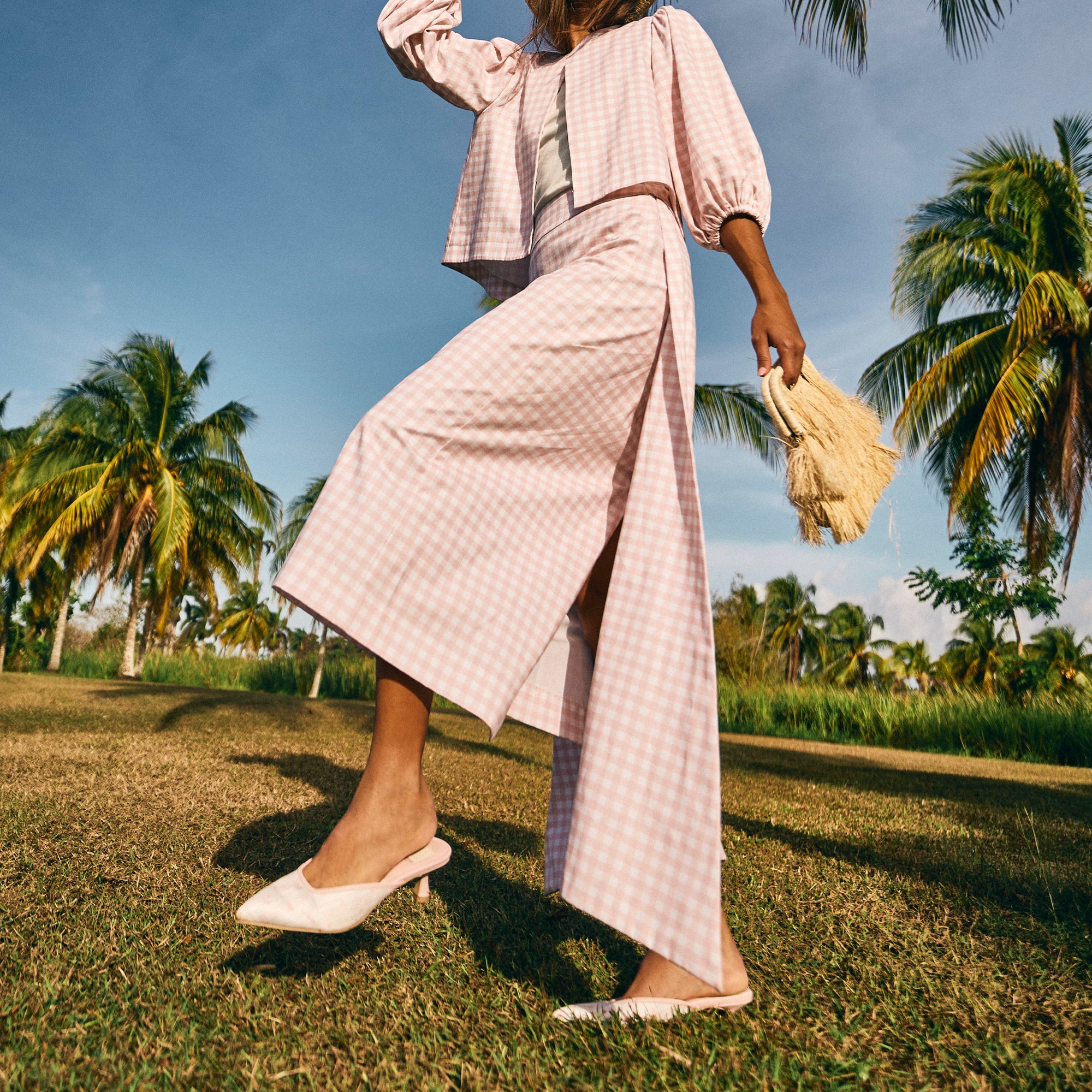 CLEO X BYRDIE GOLF HEELS PINK FLORAL SATIN - Image 4