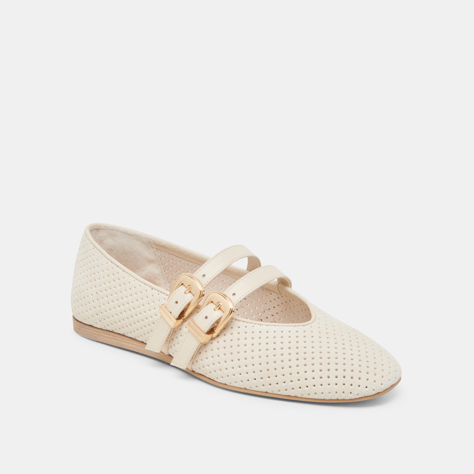 BAYLEE WIDE BALLET FLATS BONE PERFORATED SUEDE - Image 2