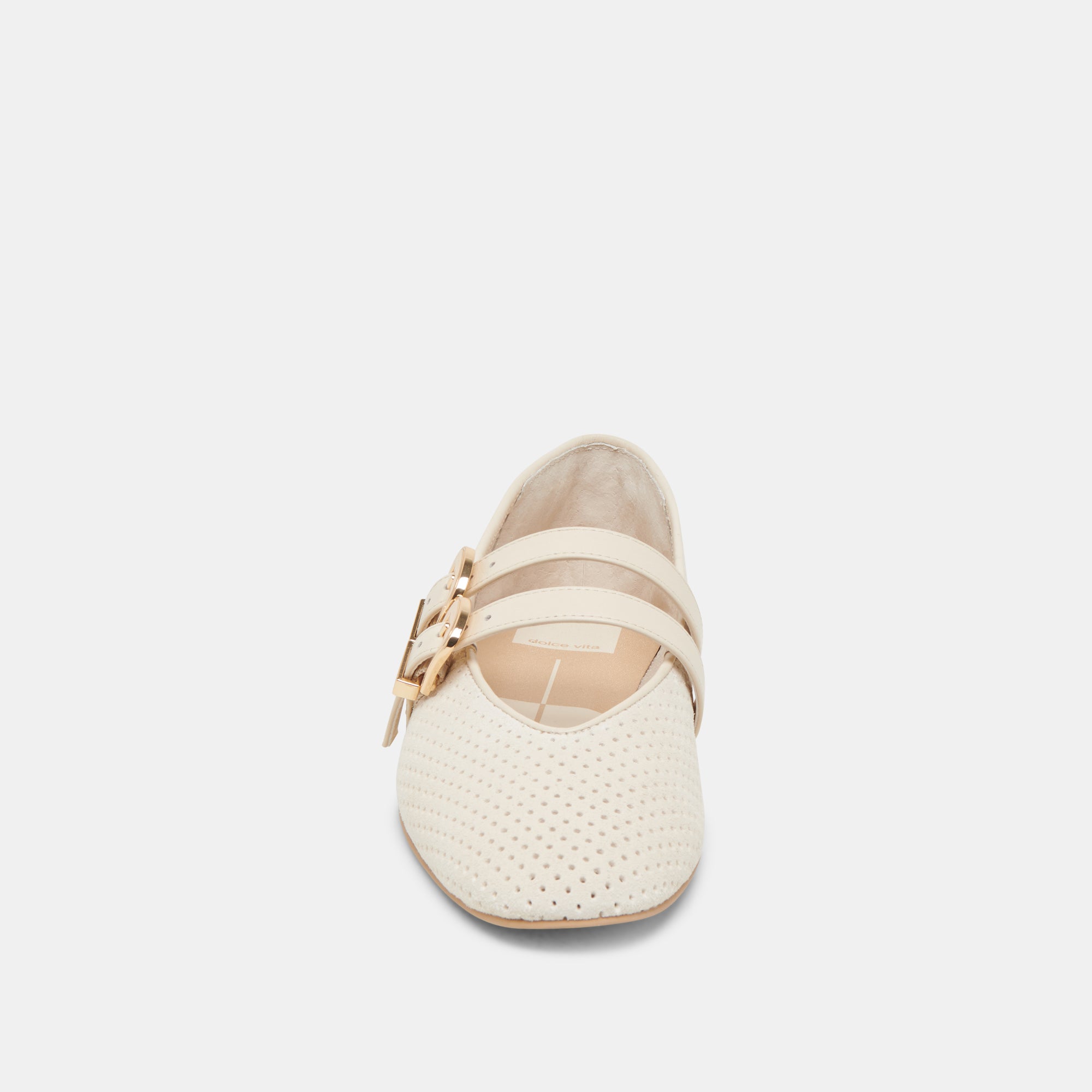 BAYLEE WIDE BALLET FLATS BONE PERFORATED SUEDE - Image 6