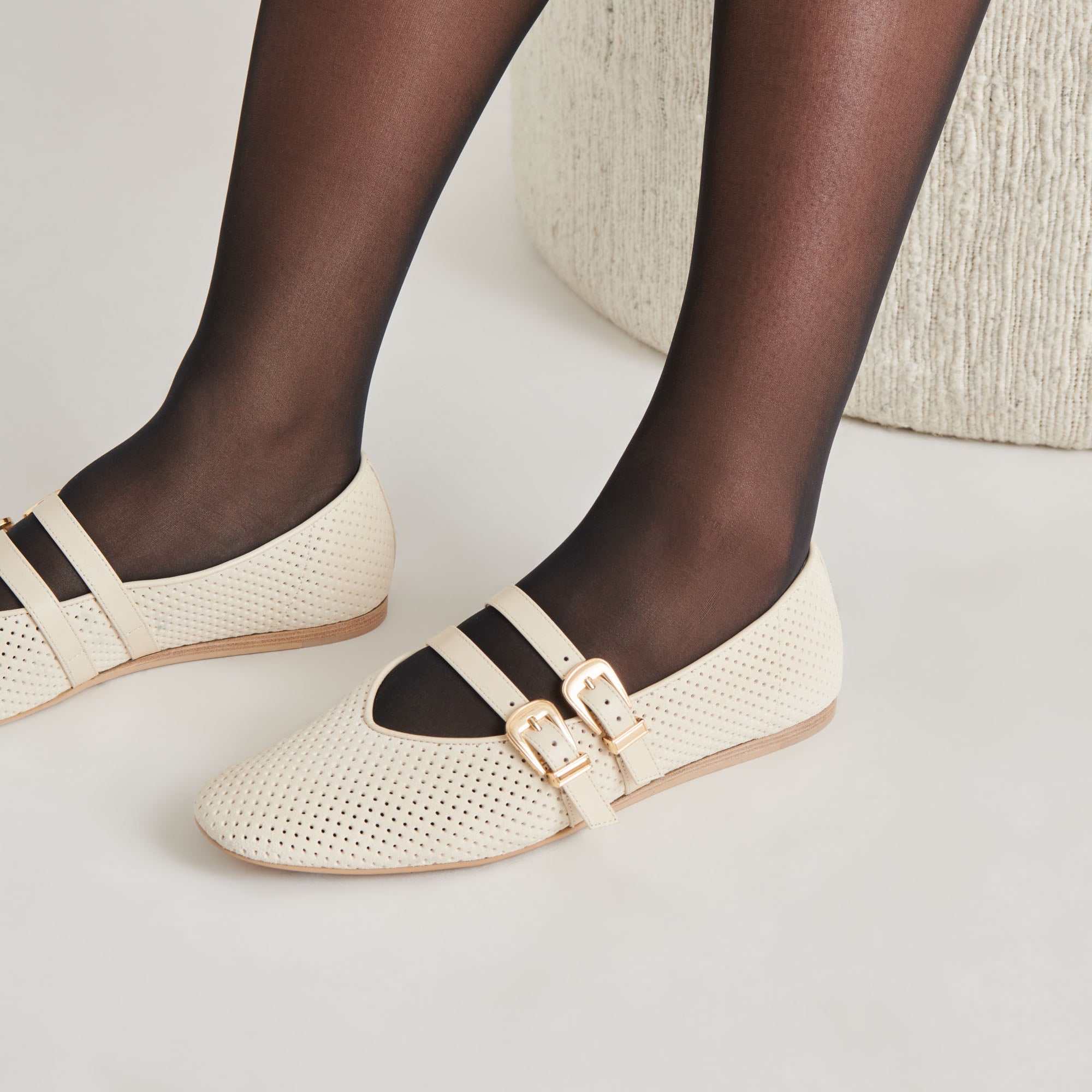 BAYLEE BALLET FLATS BONE PERFORATED SUEDE - Image 11