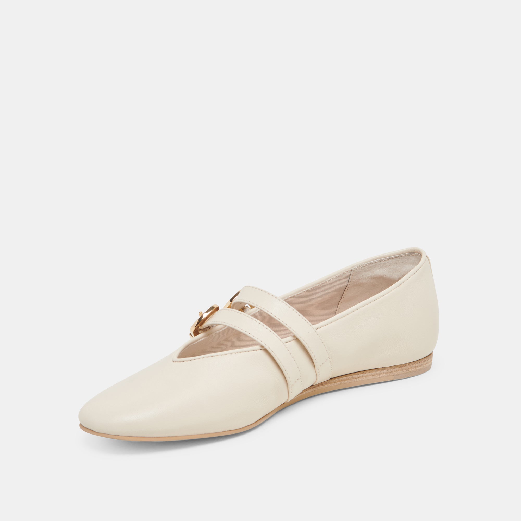 BAYLEE WIDE BALLET FLATS IVORY LEATHER - Image 4