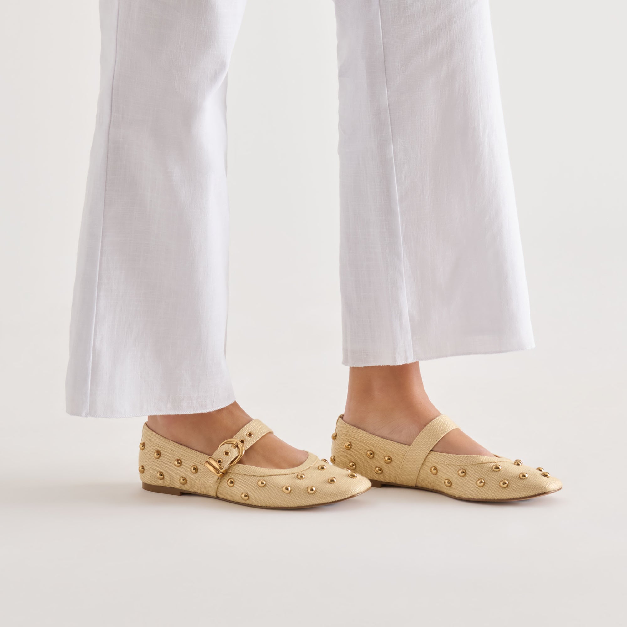 MIKEL STUD BALLET FLATS LT NATURAL RAFFIA - Image 4