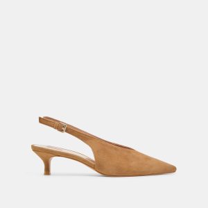 ALENNA HEELS LT BROWN SUEDE