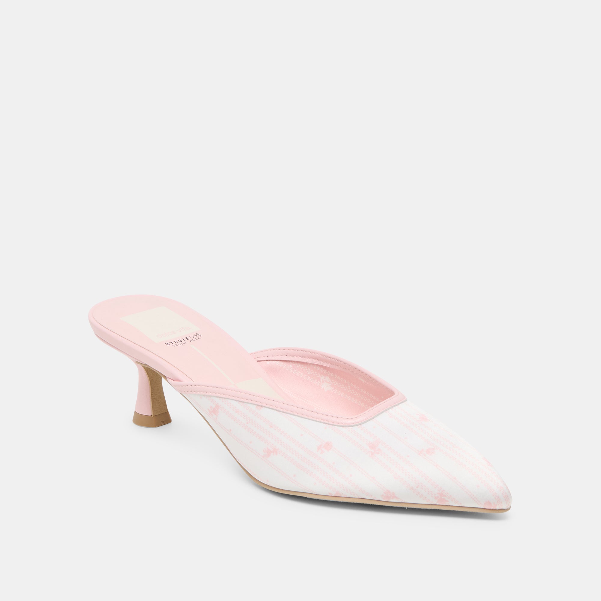 CLEO X BYRDIE GOLF HEELS PINK FLORAL SATIN - Image 3