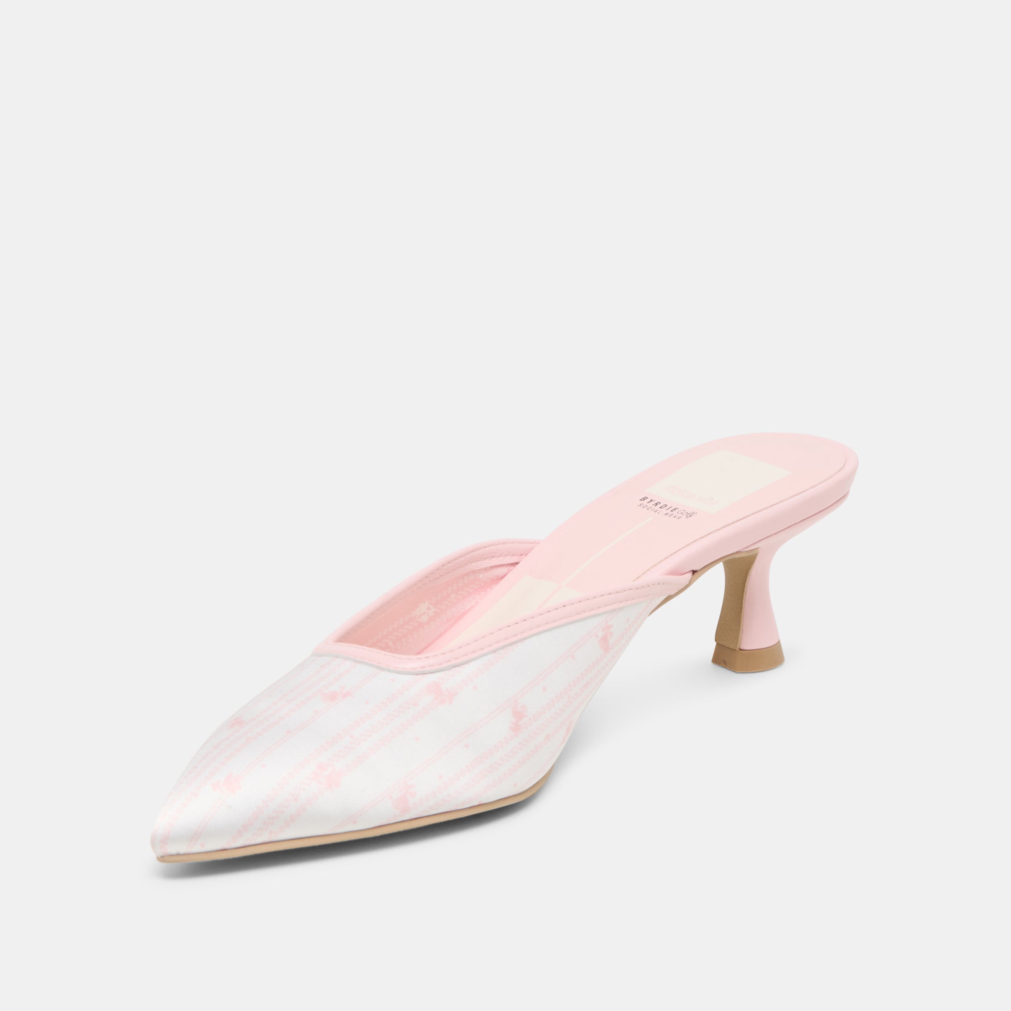 CLEO X BYRDIE GOLF WIDE HEELS PINK FLORAL SATIN - Image 4